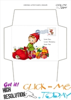 Cute envelope to Santa template Santa Claus with elf and stamp 52